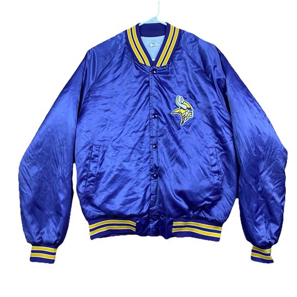 Vintage Chalk Line Minnesota Vikings Satin Bomber Jacket NFL Purple Large - Picture 1 of 13